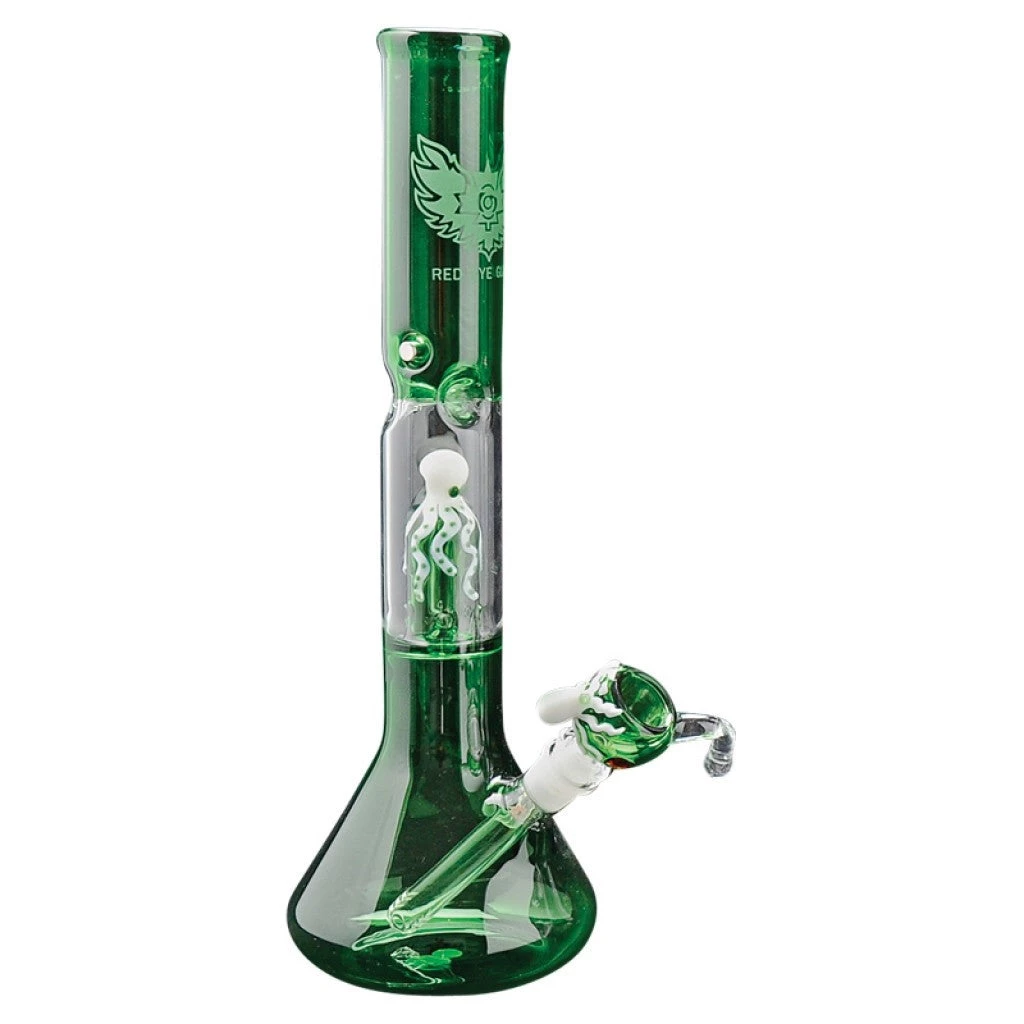 Red Eye Glass Octopus Glass-On-Glass 17" Tall Perc Beaker Bong Water Pipes 6 Red Eye Glass Octopus Glass-On-Glass 17" Tall Perc Beaker Bong Water Pipes