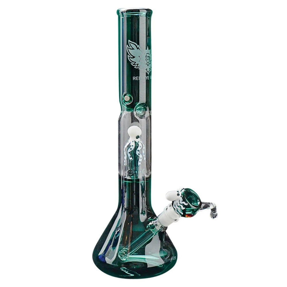 Red Eye Glass Octopus Glass-On-Glass 17" Tall Perc Beaker Bong Water Pipes 7 Red Eye Glass Octopus Glass-On-Glass 17" Tall Perc Beaker Bong Water Pipes