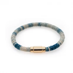 Hemp Bouquet Indigo Dip Dyed Light Blue Hemp Wrapped Bracelet With Gold Plated Magnet