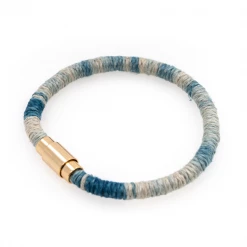 Hemp Bouquet Indigo Dip Dyed Light Blue Hemp Wrapped Bracelet With Gold Plated Magnet