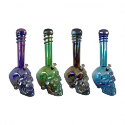 Retro Glass Platinum Metallic Large Skull Base 14" Bong