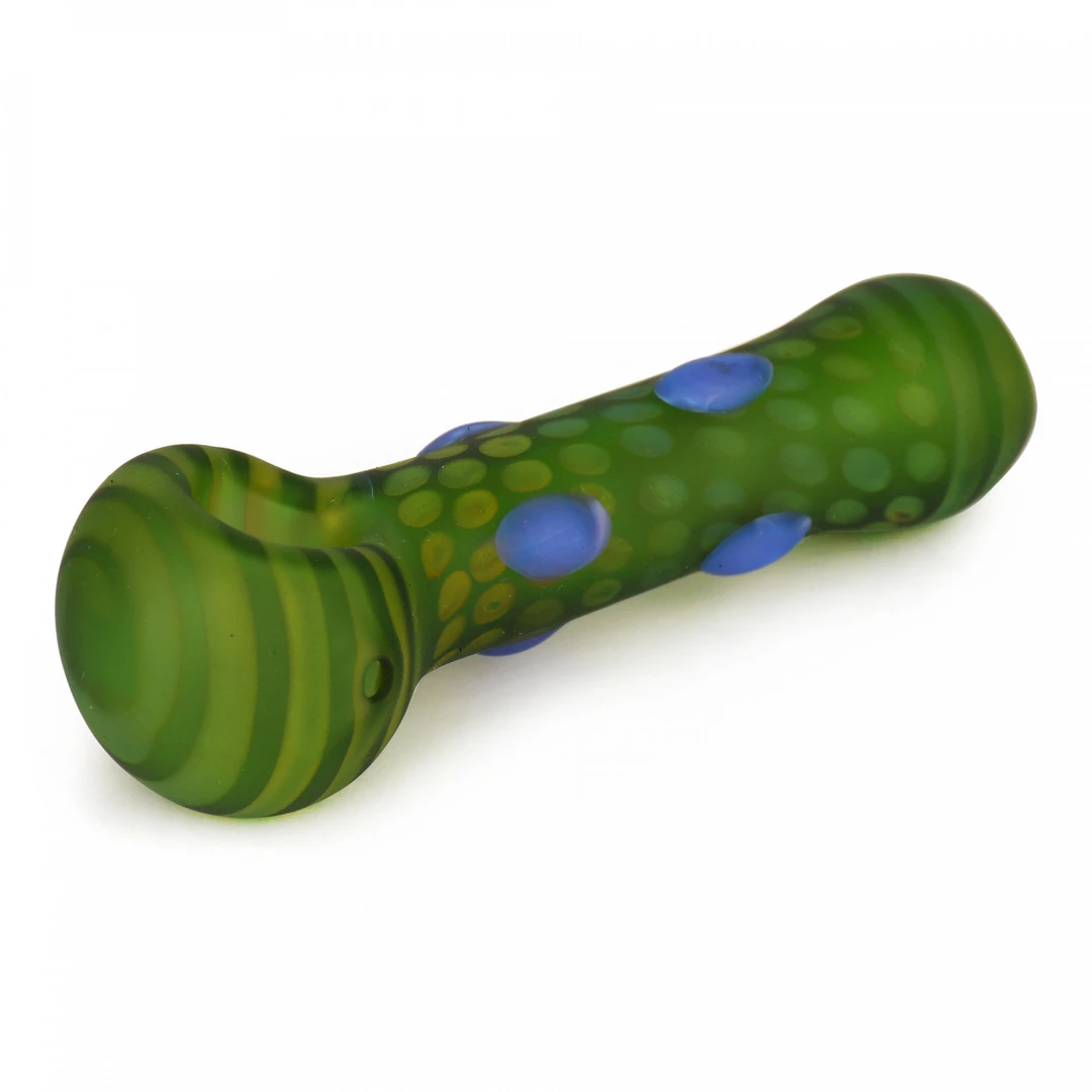 Red Eye Glass Colored Dots & Stripes Pipe With Frosted Glass 2 Red Eye Glass Colored Dots & Stripes Pipe With Frosted Glass