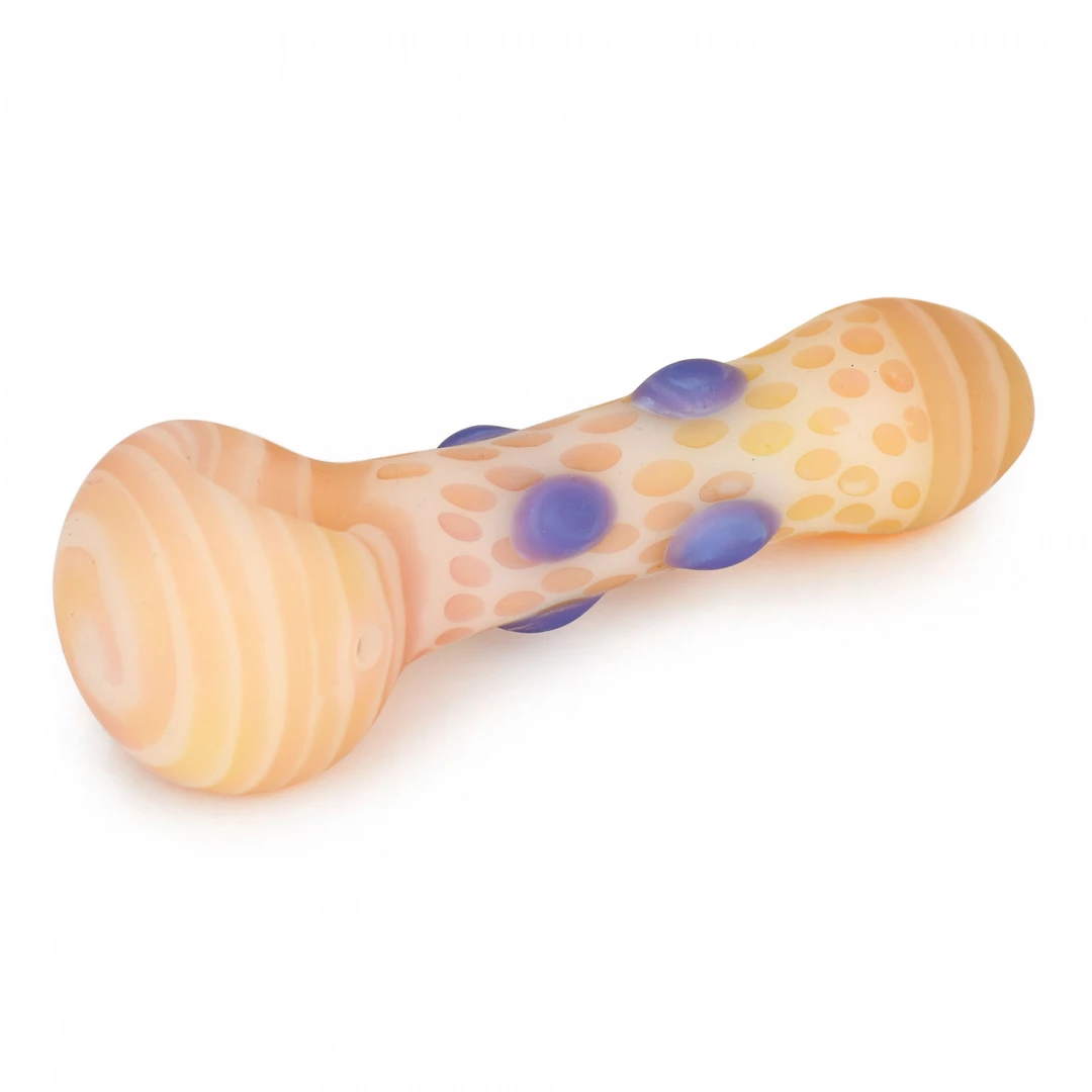 Red Eye Glass Colored Dots & Stripes Pipe With Frosted Glass 3 Red Eye Glass Colored Dots & Stripes Pipe With Frosted Glass