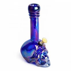 Retro Glass Platinum Metallic Large Skull Base 14" Bong