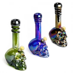 Retro Glass Platinum Metallic Large Skull 10" Bong