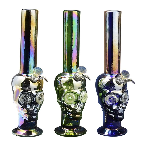 Retro Glass Water Pipes Platinum Metallic 13" Skull Bong